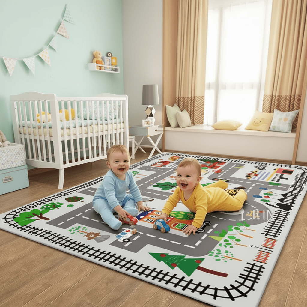 Tapis chambre d'enfant route de dessin animé