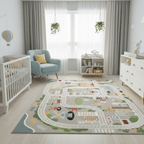 Tapis chambre d'enfant route de dessin animé gris