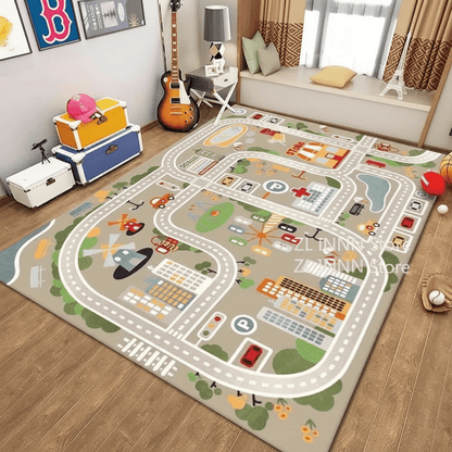 Tapis chambre d'enfant route de dessin animé gris