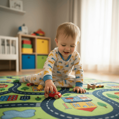 Tapis chambre d'enfant route de dessin animé vert pomme
