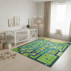 Tapis chambre d'enfant route de dessin animé vert pomme