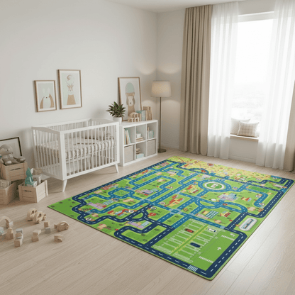 Tapis chambre d'enfant route de dessin animé vert pomme