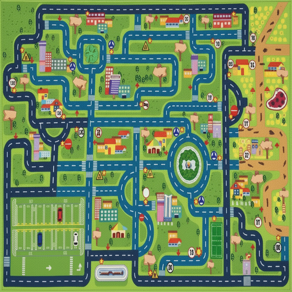 Tapis chambre d'enfant route de dessin animé vert pomme