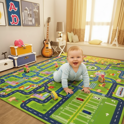 Tapis chambre d'enfant route de dessin animé vert pomme