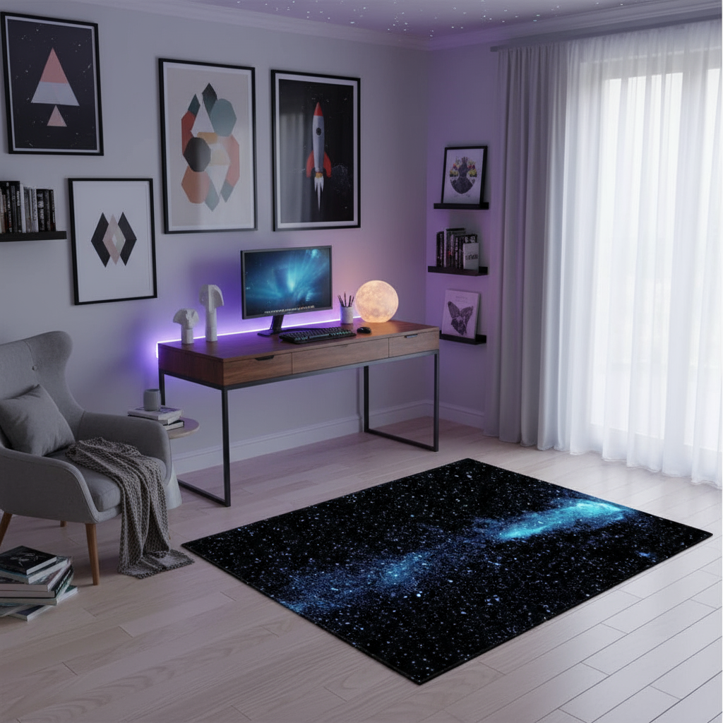 Tapis chambre enfant galaxy petite taille pour une déco spatiale amusante