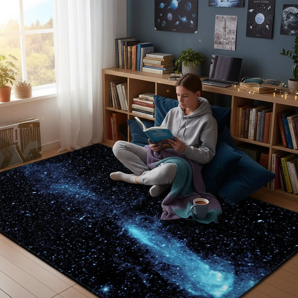 Tapis chambre enfant galaxy petite taille pour une déco spatiale amusante