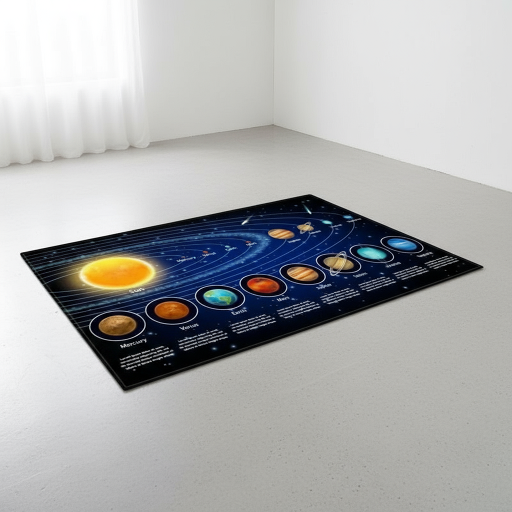 Tapis chambre enfant système solaire Aligné pour une décoration ludique