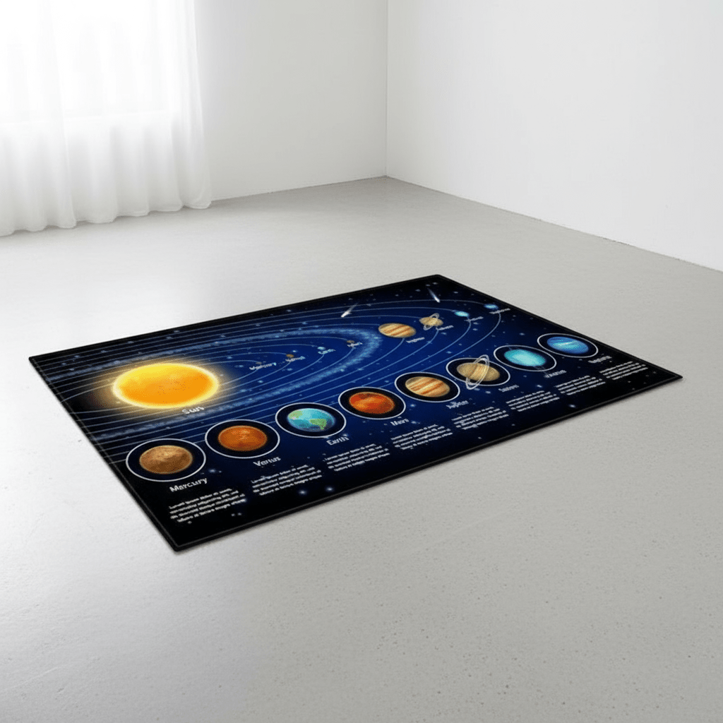 Tapis chambre enfant système solaire Aligné pour une décoration ludique