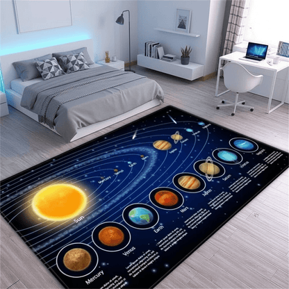 Tapis chambre enfant système solaire Aligné pour une décoration ludique