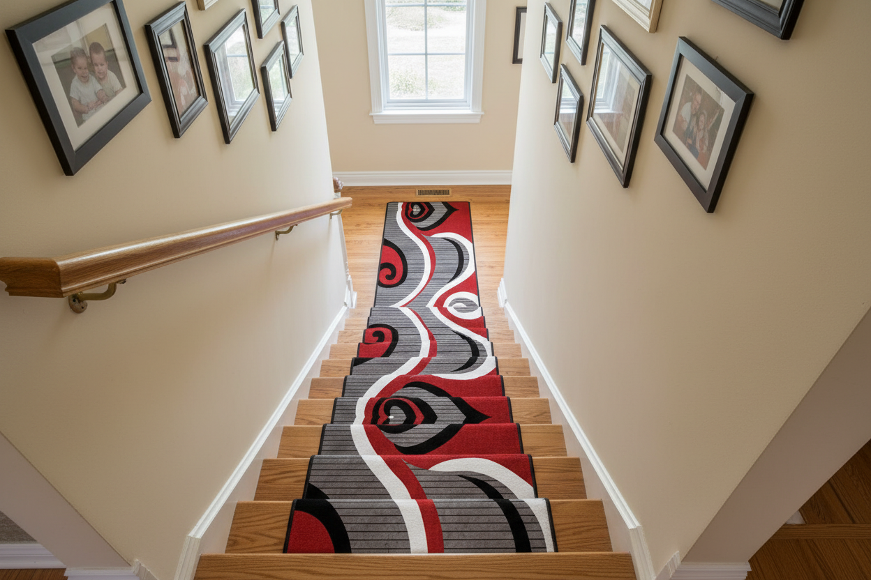 Tapis couloir géométrique - Escalier maison familiale