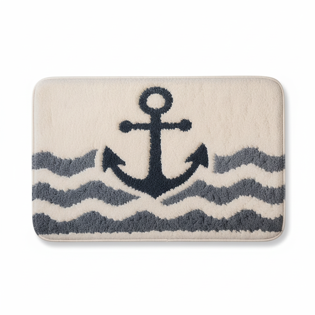 Tapis de bain ancre fond blanc