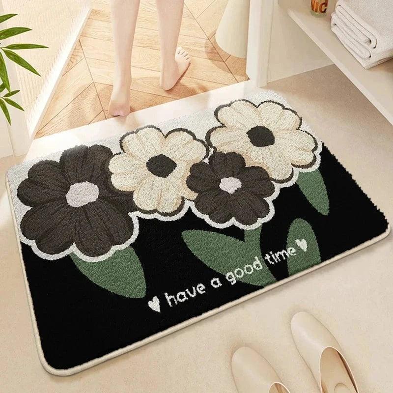 Ma boutique Noir / 40X60CM Tapis de bain antidérapant 4 Fleurs Noir