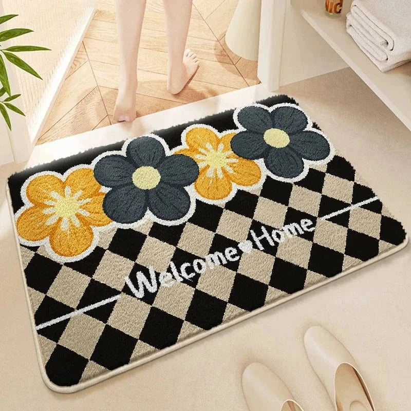Ma boutique Noir / 40X60CM Tapis de bain antidérapant Damier 4 Fleurs