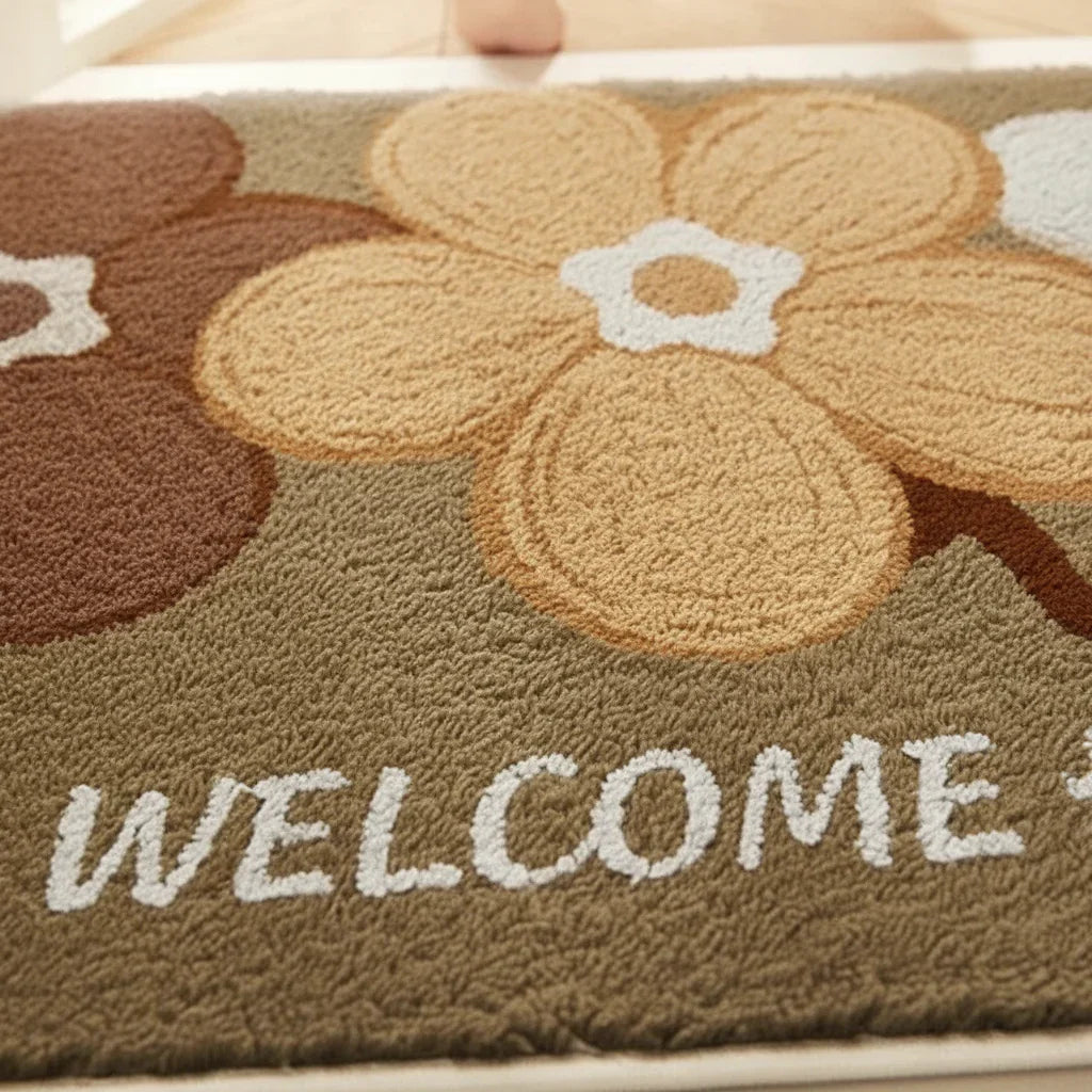 Tapis de bain antidérapant fleurs 3 motifs Maron