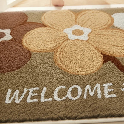 Tapis de bain antidérapant fleurs 3 motifs Maron