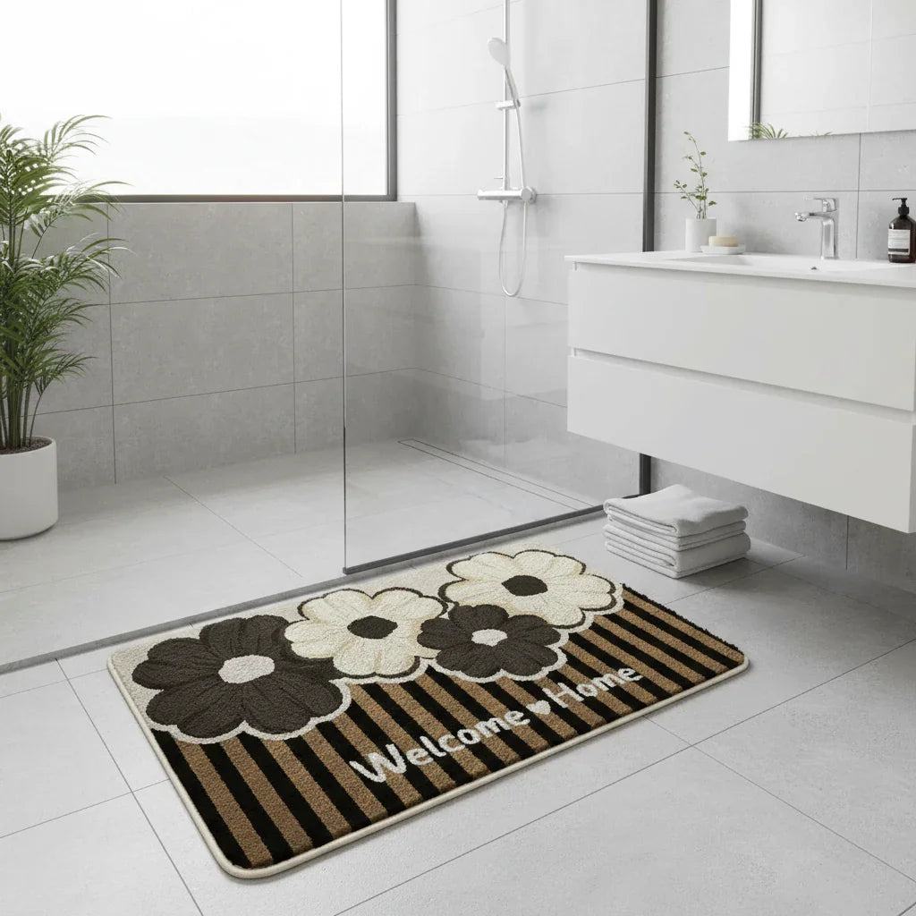 Tapis de bain antidérapant Fleurs à Rayure - Confort et Sécurité pour votre salle de bain
