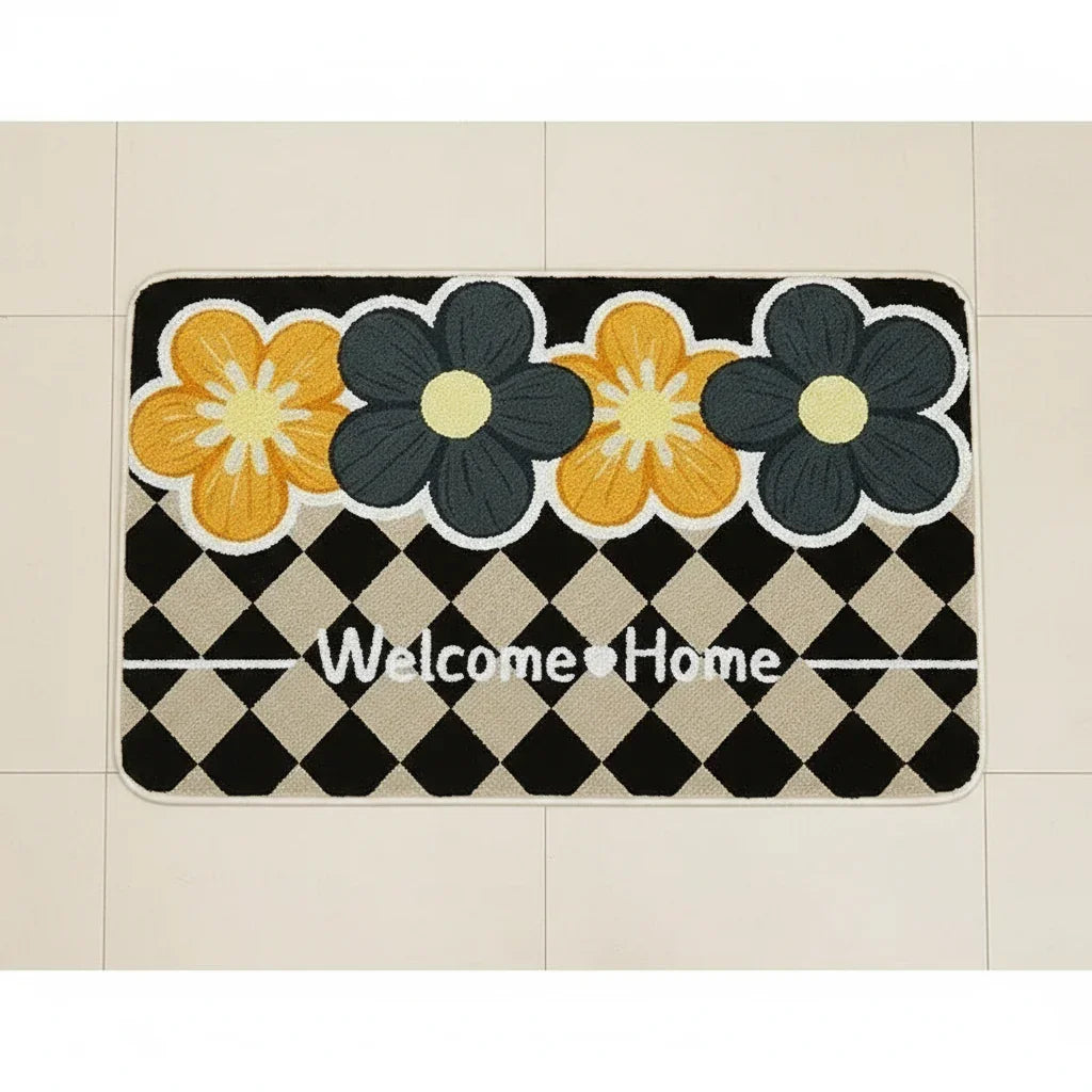 Tapis de bain antidérapant fleurs - Damier 4 Fleurs