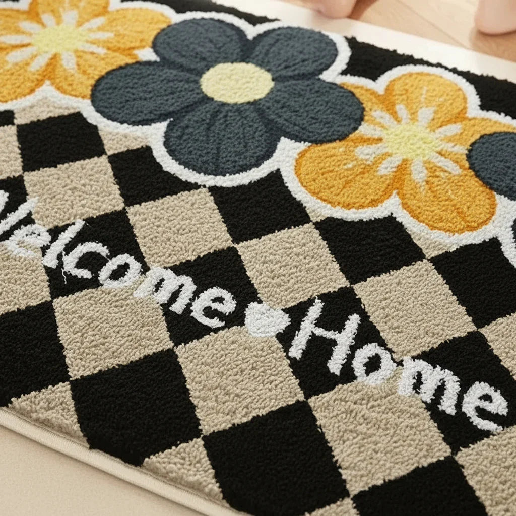 Tapis de bain antidérapant fleurs - Damier 4 Fleurs