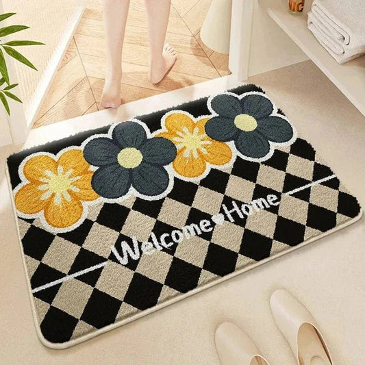 Tapis de bain antidérapant fleurs - Damier 4 Fleurs