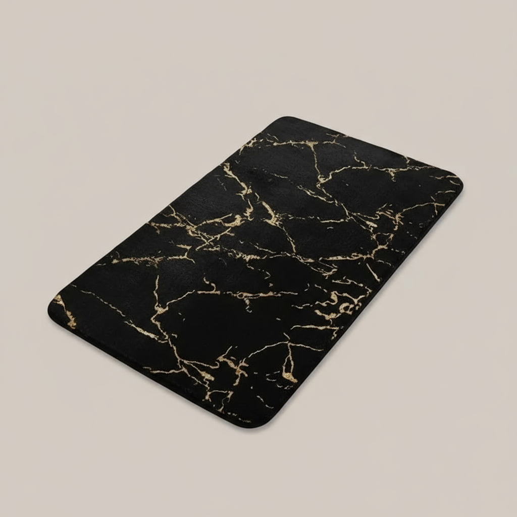 Tapis de bain antidérapant noir soyeux pour salle de bain