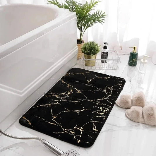 Tapis de bain antidérapant noir soyeux pour salle de bain