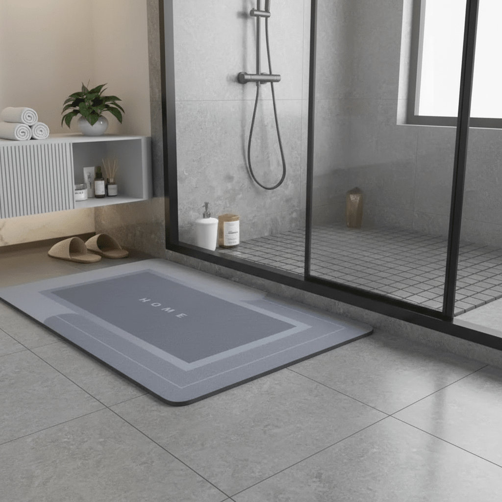 Tapis de bain bleu microfibre séchage rapide