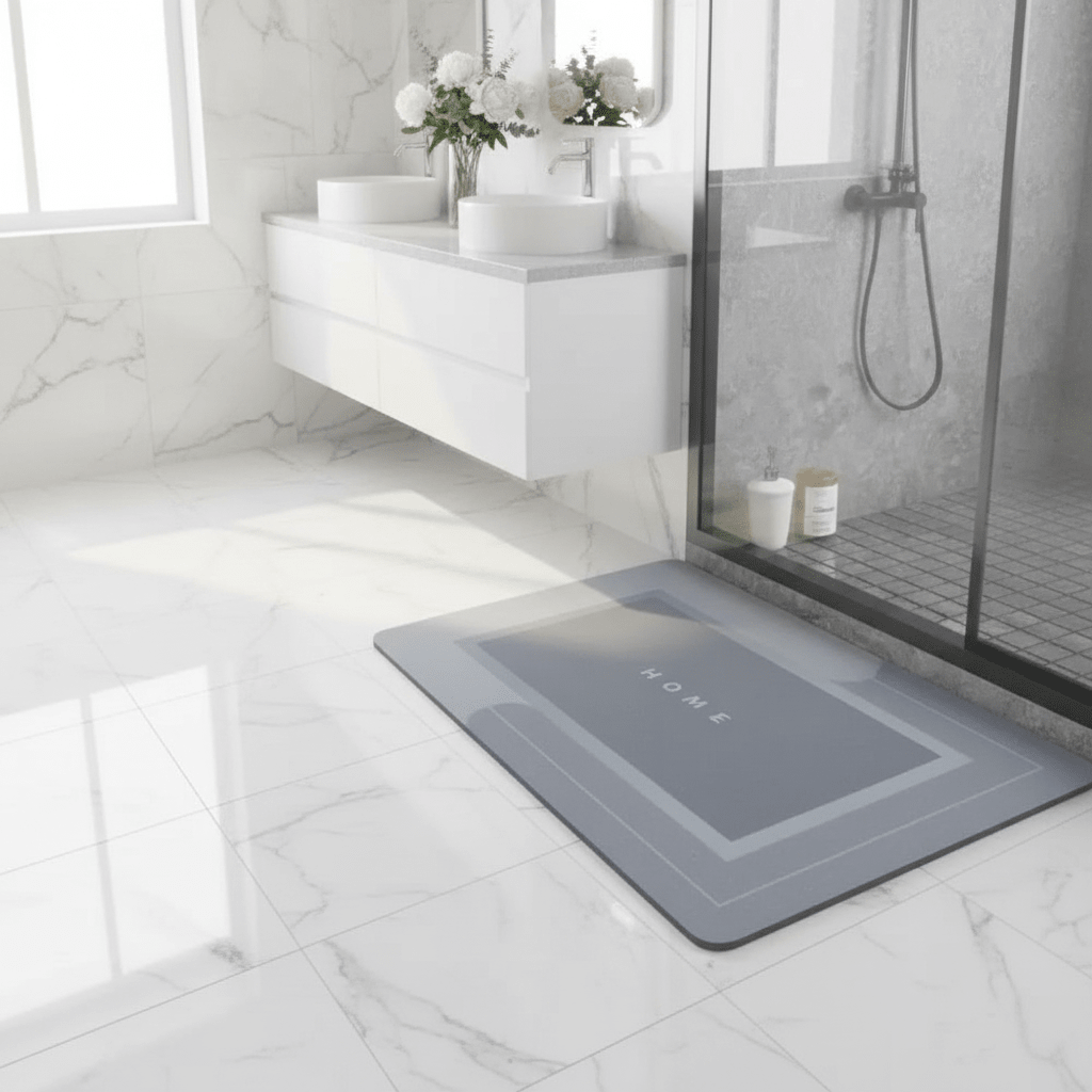 Tapis de bain bleu microfibre séchage rapide