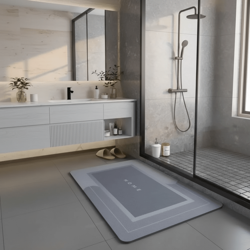 Tapis de bain bleu microfibre séchage rapide