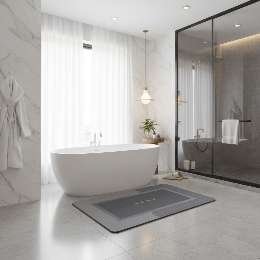 Tapis de bain bleu microfibre séchage rapide