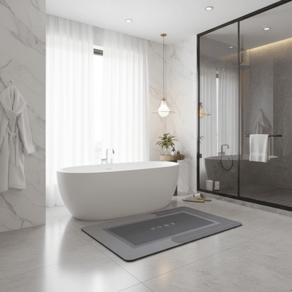 Tapis de bain bleu microfibre séchage rapide