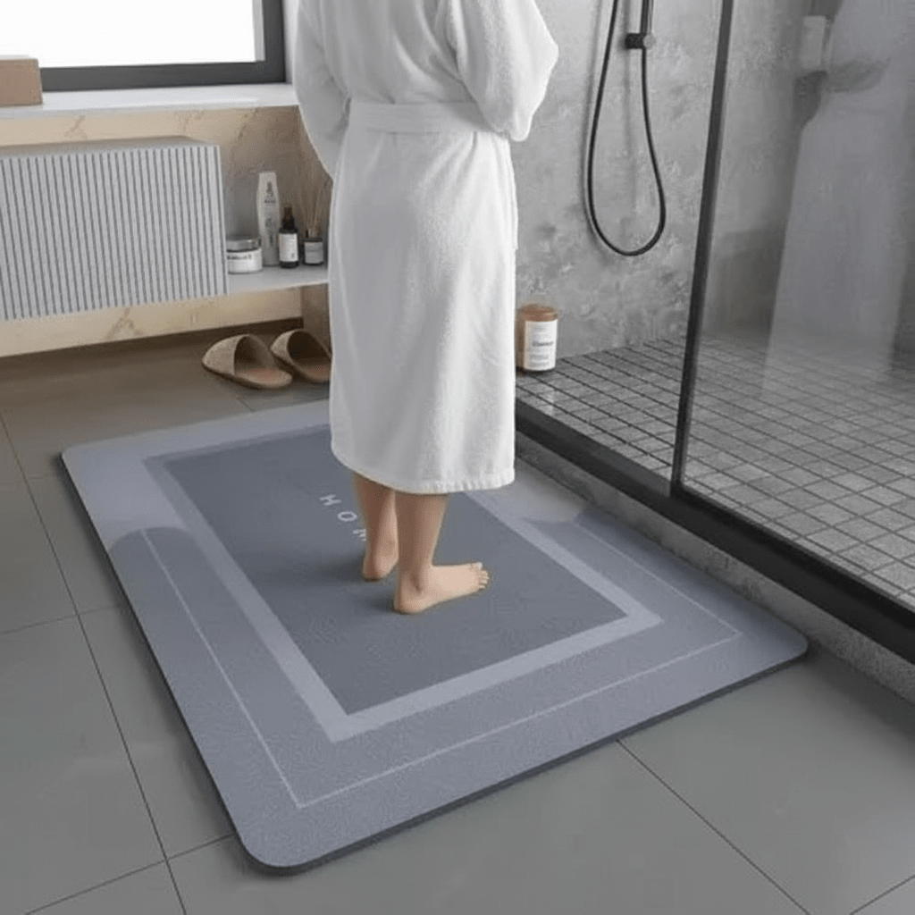 Tapis de bain bleu microfibre séchage rapide