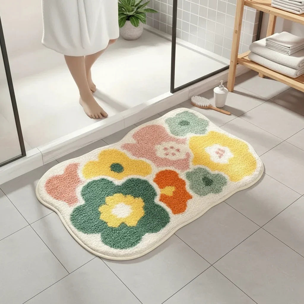 Tapis de bain floral mignon à motif floral pour salle de bain Beige / 40X60