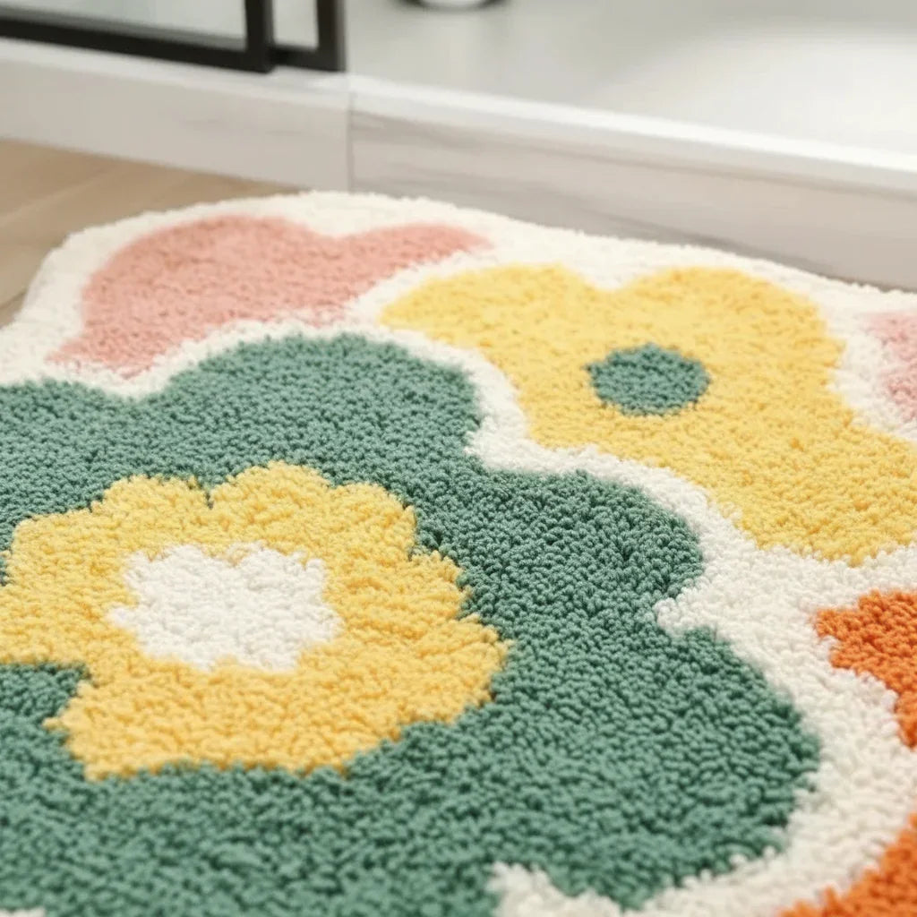 Tapis de bain floral mignon à motif floral pour salle de bain Beige / 40X60