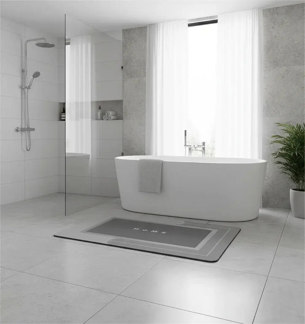 Tapis de bain séchage rapide gris pour une salle de bain