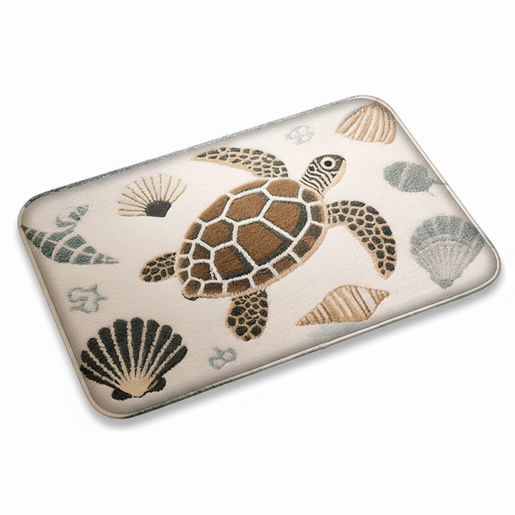 Tapis de bain tortue fond blanc avec ombres