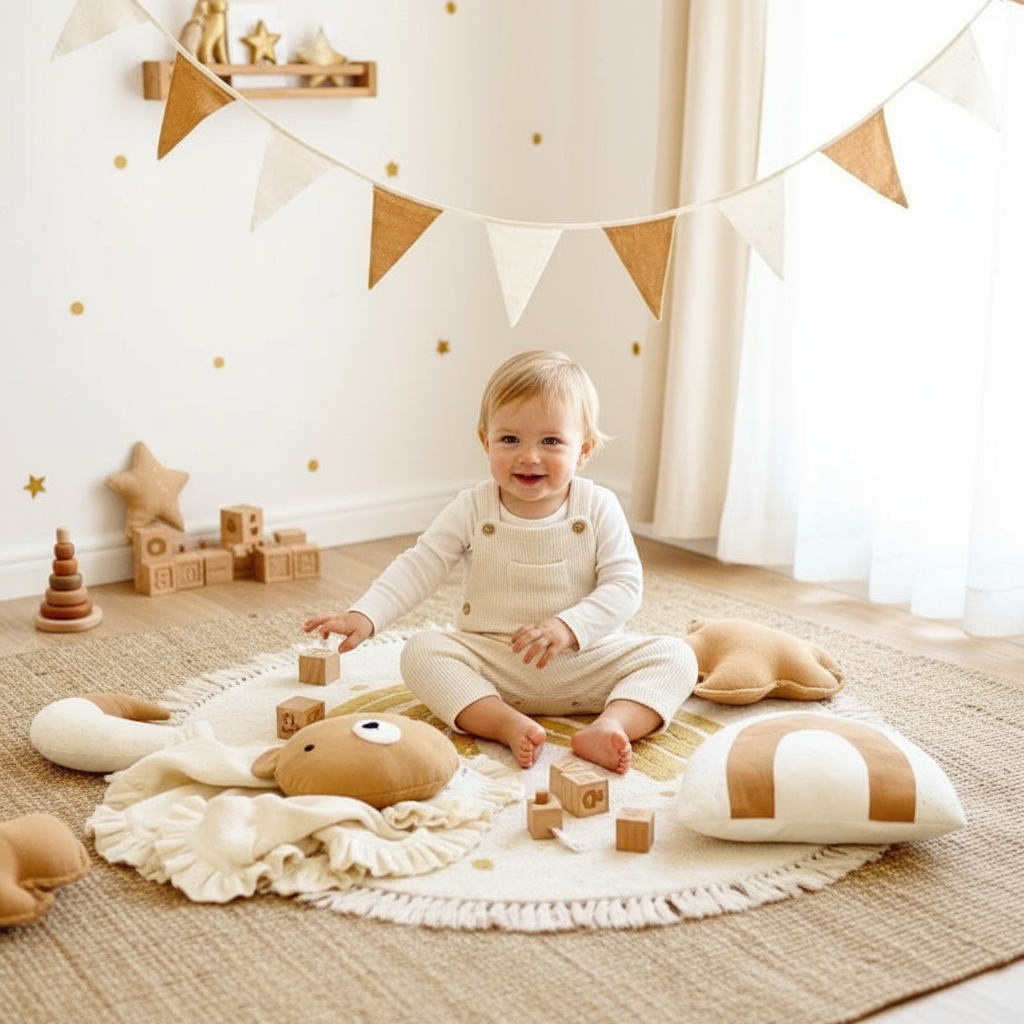 Tapis de chambre bébé arc-en-ciel dorée rond