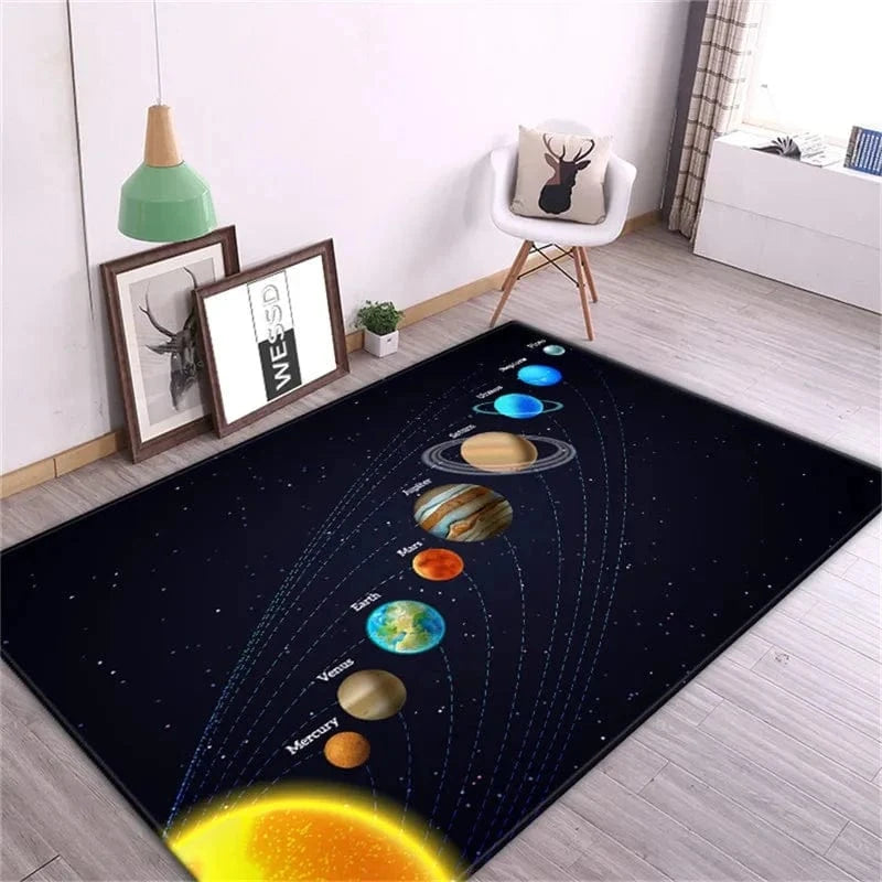 Ma boutique Noir / 40x60cm 16x24 inch Tapis de chambre d'enfant Système solaire 3D aligné