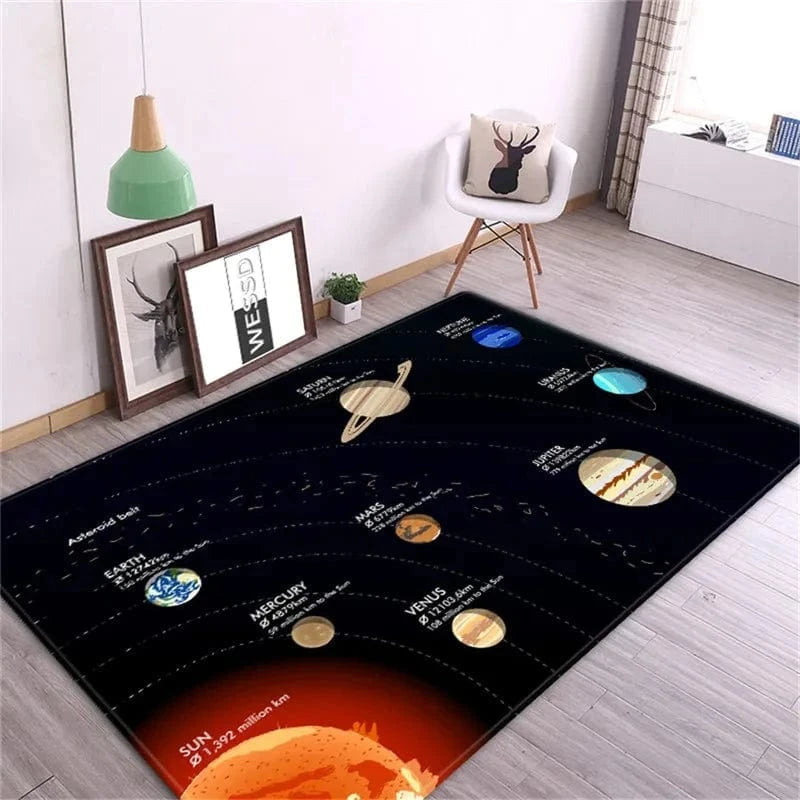 Ma boutique Noir / 40x60cm 16x24 inch Tapis de chambre d'enfant Système solaire en action
