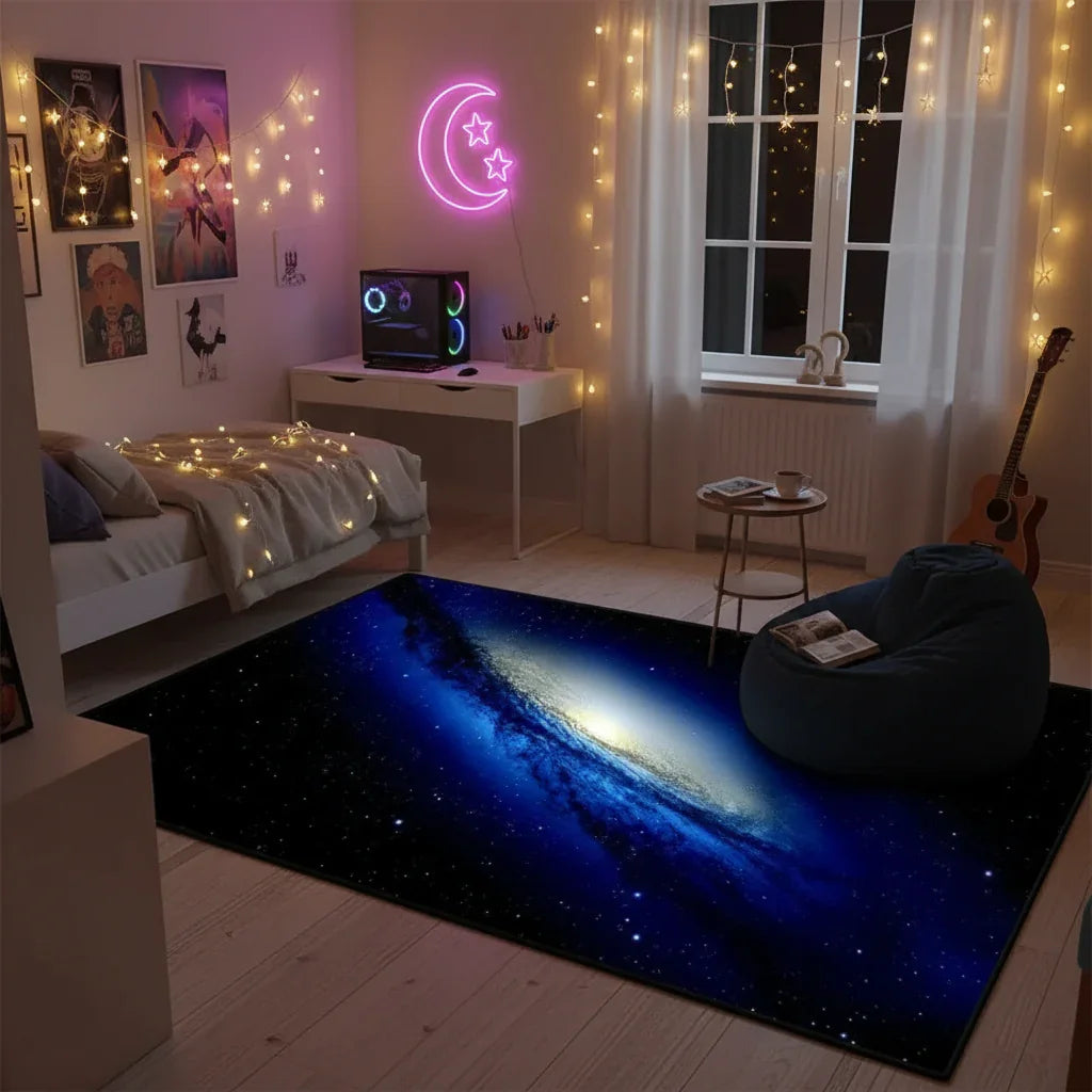 Tapis de chambre enfant galaxie 3D - Design unique et ludique pour une décoration magique