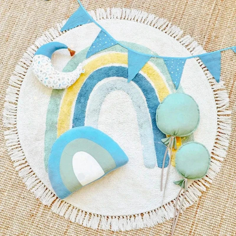 Ma boutique Bleu / 60X60CM 2X2FT Tapis de chambre rond bébé Arc-En-Ciel bleu