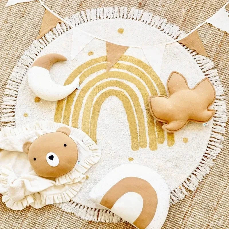 Ma boutique Or / 60X60CM 2X2FT Tapis de chambre rond bébé Arc-En-Ciel dorée