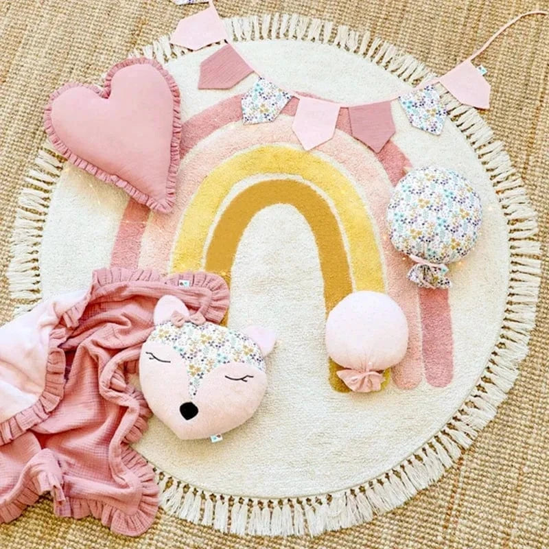 Ma boutique Rose / 60X60CM 2X2FT Tapis de chambre rond bébé Arc-En-Ciel mignon