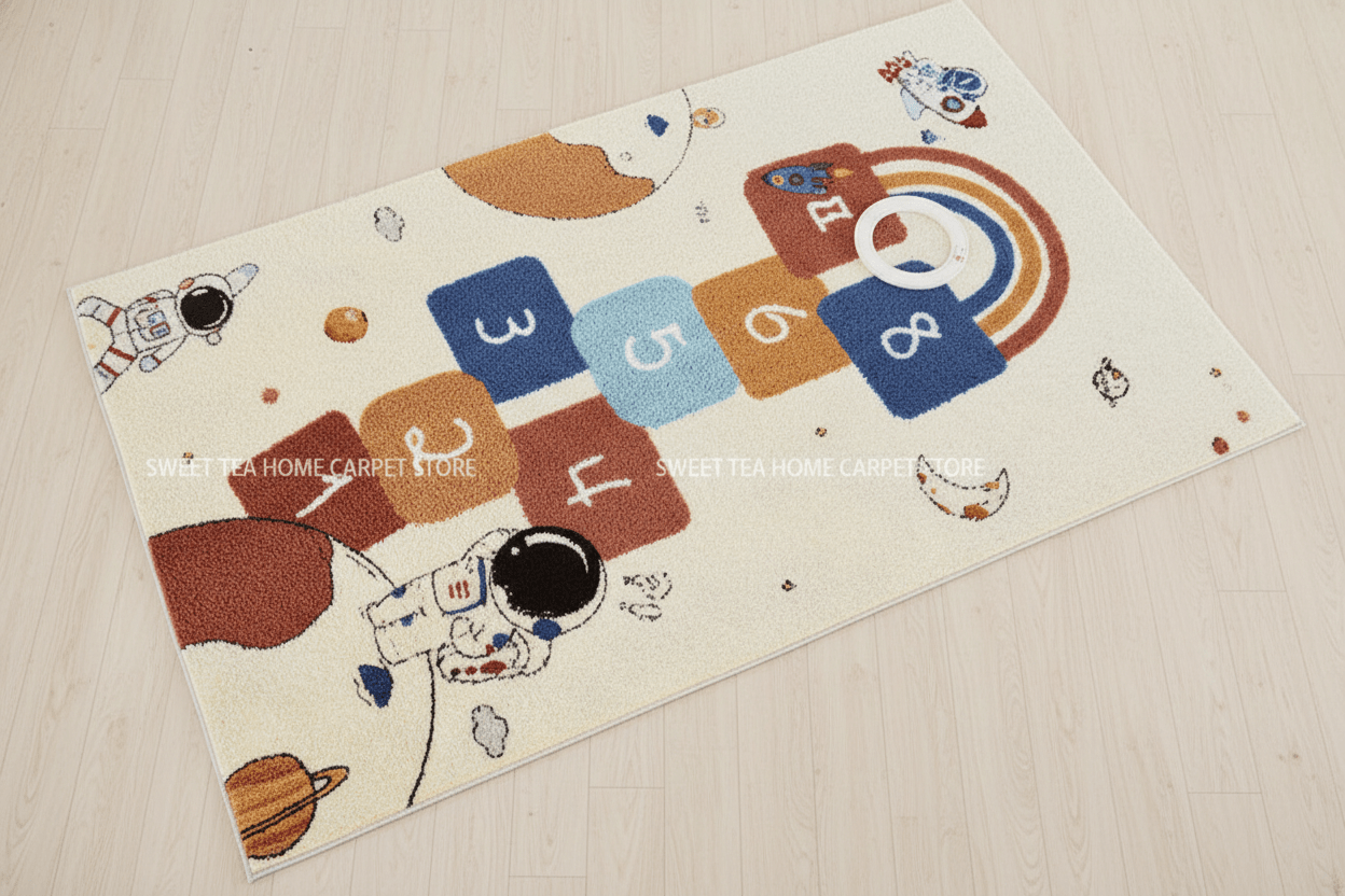 Tapis de chambre style marelle astronaute