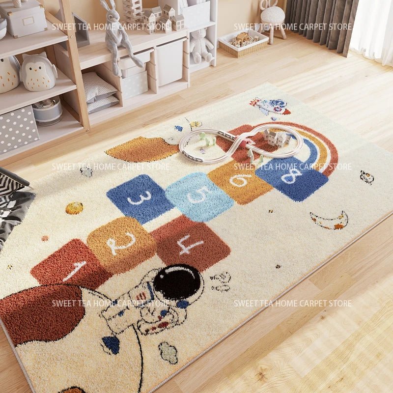 Tapis de chambre style marelle astronaute