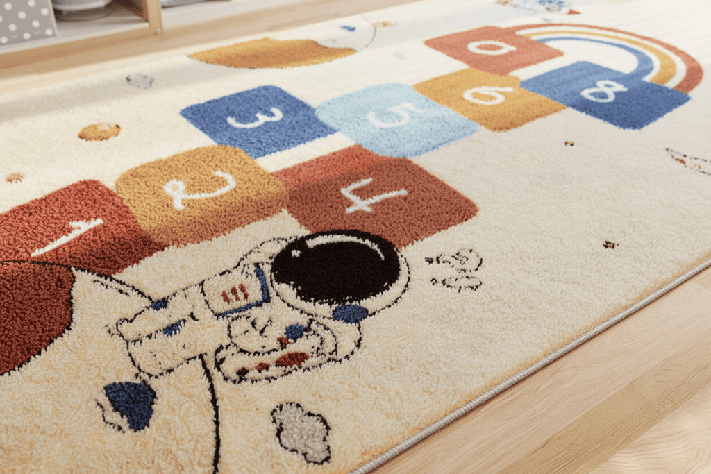 Tapis de chambre style marelle astronaute