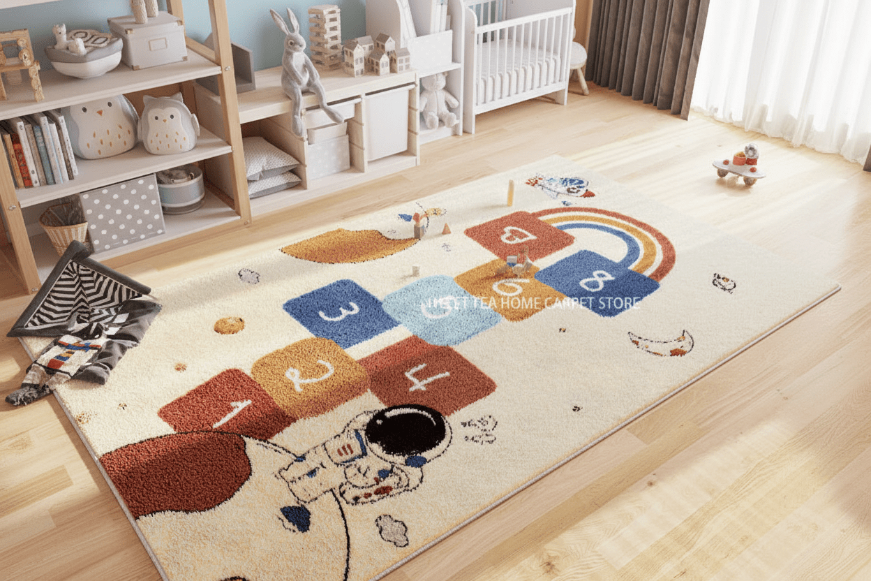 Tapis de chambre style marelle astronaute