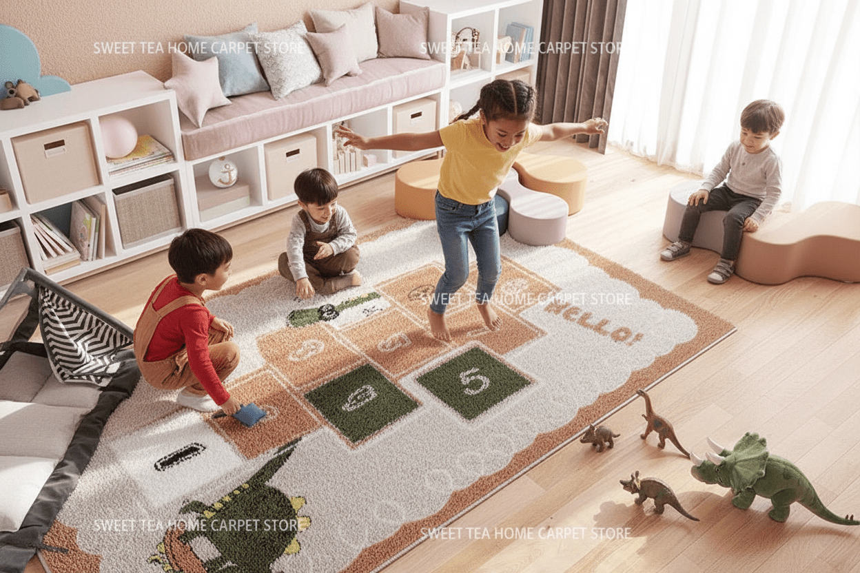 Tapis de chambre style marelle Dinosaure