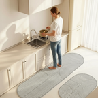 Tapis de cuisine antidérapant gris ovales à rayures – Double confort et sécurité