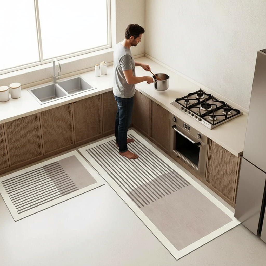 Tapis de cuisine antidérapant rectangle rayer pour un confort optimal