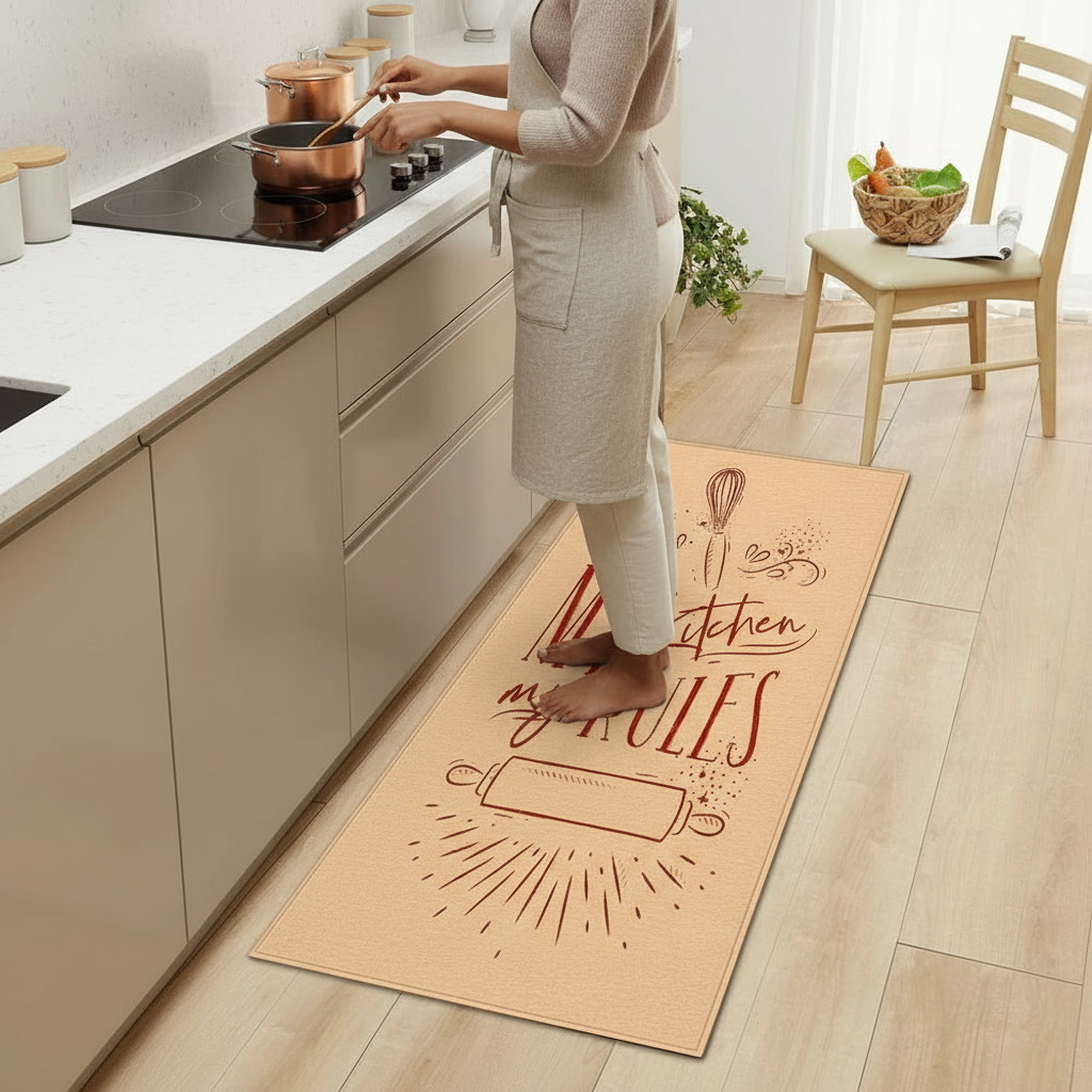 Tapis de Cuisine Beige My Kitchen My Rules
